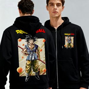Bandai | Mens Bandai Dragon Ball Z Jacket Black Cotton Zip Up Hoodie Thermal Lined Outerwear For Autumn Winter Outdoor Activities
