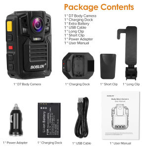 BOBLOV D7 Body Worn Camera HD 1296P 128GB IR Night Vision Pocket Camcorder Waterproof Mini Motion Detect DVR with 140° Wide Angle Dashcam for Police Security Guards