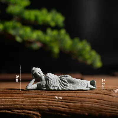 Buddha Reclining Meditating Carving Statue Feng Shui Collectibles Figurine for Home Garden Bonsai Fish Tank Desk Yard Decoration