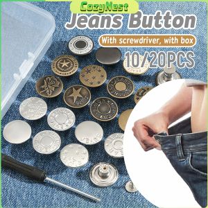 C.N No Sewing Jeans Metal Waist Buttons with Screwdriver Adjustable Removable Pants Snap Buckles 10/20pc