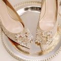 Crystalline Bridal Shoes with Chunky Heel for Women Elegant Fashionable Wedding Shoes Suitable for Engagement And Daily Wear Comfortable to Walk in. 