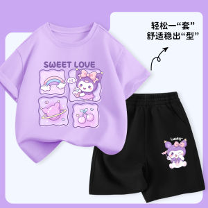 Girls Summer Outfit Set Pure Cotton Casual Sportswear Short Sleeve Shorts Two Piece Set Childrens Clothing Daily Wear