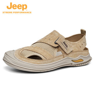 จี๊ป | รองเท้าแตะกันลื่นระบายอากาศสำหรับผู้ชาย ทรงลำลอง ทรงสวมสบาย หนังวัวชั้นบน ส่วนบนเป็นตาข่าย รองเท้าแตะสำหรับเดินชายหาดในฤดูร้อน