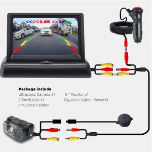 Easy To Install Backup Reversing Camera Parktronic Car Video Parking Sensor Kit Radar Visible Display 4.3in/5in Monitor System