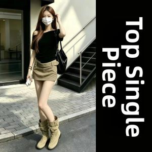 SENWA | Stylish Attractive Summer New Black Short Sleeve T-Shirt & Skirt Suit
