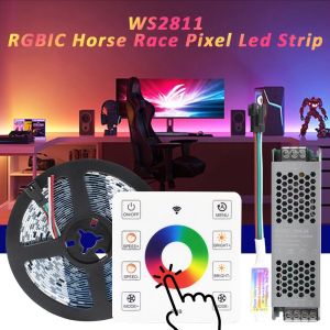 MJJC | 24V RGB IC Horse Race Running LED Strip Lights 5050 WS2811 Pixel Tape Lamp RF Touch Remote Control Room Decor Linear Lighting