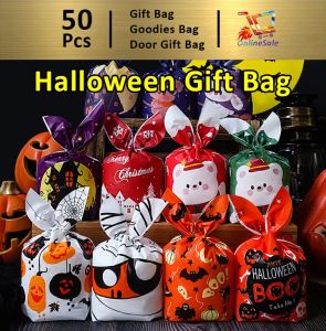 Gift Bag 50pcs Halloween Candy Packaging Bag Cookie Bag Pumpkin Ghost Castle Food Snack Bag Carton Small Gift (74)
