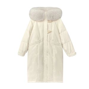 Fashionable Thickened Mid-Length Womens down Jacket Northeast Style Winter Coat Warmth Cold-Resistant Coat with Fur Collar