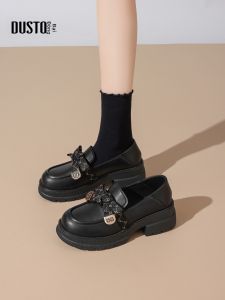 DUSTO | British Style Bow Loafer Shoes Easy-On Thick Sole Versatile Round Toe Leather