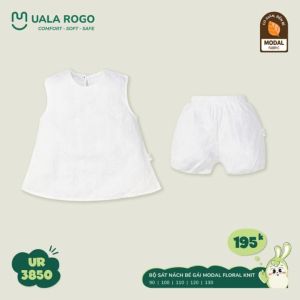 Bộ ba lỗ bé gái Ualarogo sát nách quần cộc dáng bồng 2-7 tuổi vải Modal Floral Knit mềm mại 3850