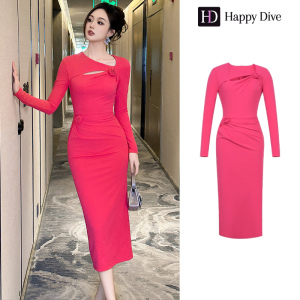 Happy Diva เดรสผู้หญิง เดรสสีฟ้า สีครีม เดรสแขนยาว เดรสซาติน เดรสทำงาน เดรสไฮโซ เดรสวินเทจ เดรสออกงาน เดรสปาร์ตี้ ชุดราตรี 11454