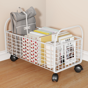 ชั้นวางของโลหะขนาดใหญ่พกพาสะดวกสำหรับใส่กระเป๋าหนังสือใต้โต๊ะ รacks สำหรับเก็บของได้หลากหลาย ล้อเลื่อนสำหรับเคลื่อนย้ายได้สะดวก