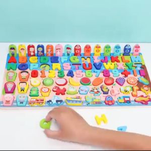Đồ Chơi Gỗ Bảng Chữ Cái In Hoa kèm Số Đếm Phương Tiện Cá Gia Đình Hoa Quả - Bộ Đồ Chơi Câu Cá Gỗ 7in1