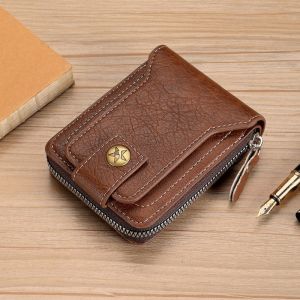 Genuine Leather Mens Wallet Multi-Function Card Holder Two-In-One Short Zipper 2025 New Style Leather Clip Money Clip