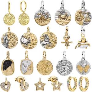 Bộ Trang Sức Bạc 925 Sterling Silver Zodiac Cat Flower Charm - Vòng Cổ Mặt Dây Chuyền & Bông Tai Dành Cho Nữ Quà Tặng Sinh Nhật