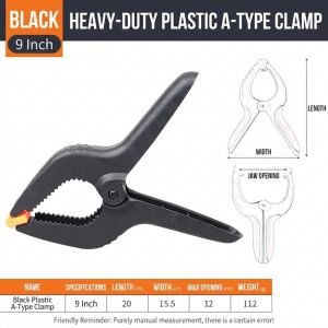 9-Inch Heavy Duty A Clamp Adjustable 90° Jaw Strong Spring Clip Quick Grip Plastic Woodworking Clamp with Non-Slip Handle and PVC Protective Pads