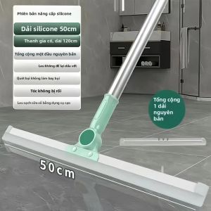Chổi Lau Đa Năng Tích Hợp Cây Gạt Nước Bằng Silicon Và Khăn Lau Sợi Microfiber Cán Nhôm Dùng Để Lau Sàn Quét Nhà Gạt Nước