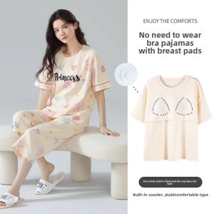 MiiOW | Cat Person Pure Cotton Sleepwear Womens Spring Summer Thin One-Piece Short Sleeve Home Clothes Large Size Outdoor Wear