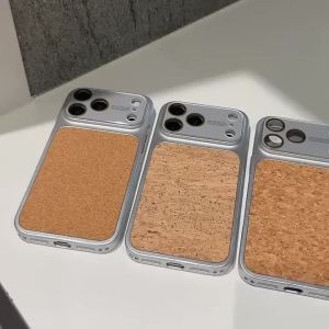 Luxury Retro Tree Skin Bark Texture Large Window Phone Case For iPhone 17 16 15 14 13 Pro Max Solid Color Shockproof Armor Cover