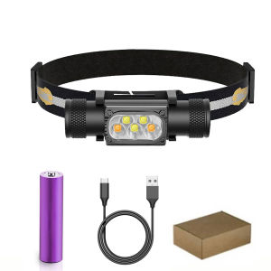 SOLOLANDOR White Yellow LED Headlamp High Power Headlight 18650 Rechargeable USB-C Torch Camping Hunting Flashlight Flash Lamp