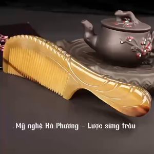 Lược sừng trâu răng thưa chuôi liềm (L-20cm) - Mỹ nghệ Hà Phương quà tặng Thủ công mỹ nghệ