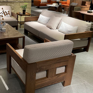 New Chinese Style 2025 Modern High End Living Room Solid Black Walnut Wood Sofa Small Apartment Suitable U-Shape Customizable