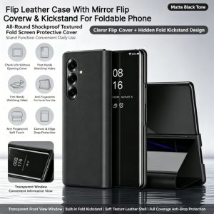 Business Plating Mirror Smart View High-end Sle Leather Flip Case For Samsung Z Fold 8 Ultra 7 6 5 4 Anti-fall Protection Cover