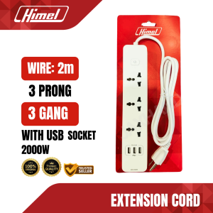 Himel 3-Gang Extension Cord with 3-Prong Outlets & USB Socket – Heavy Duty Power Strip