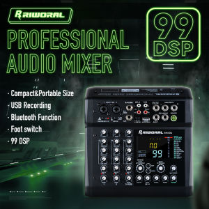 Audio Mixer 6 Channel Bluetooth Compatible Portable Digital 24BIT/96KHZ karaoke 99 DSP 3-Band Equalizer USB Disk Playback sound mixer DJ Console Audio Interface-Mixing Boards Stereo Lotus Effects For Studio Recording With Foot Switch