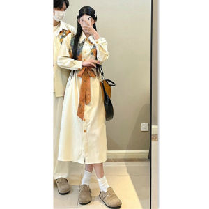 Couple Matching French Design Printed Patchwork Fake Two-Piece Dress Vintage Elegance Long Skirt Trendy High Waist A-Line Dress