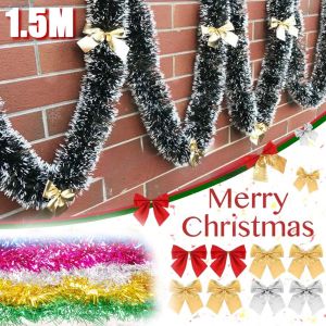 Taro Ball】โบว์ต้นคริสต์มาสคริสต์มาส Tinsel Garland 1.5เมตรราวของประดับแขวนราวบันไดอุปกรณ์จัดงานปาร์ตี้ภายในบ้านตกแต่งสายริบบิ้น
