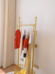 Eurosofa Light Luxury Hanger Metal Hanger Floor Bedroom Hanger Simple Coat Rack Rack Detachable Vertical With Wheels And Basket Storage