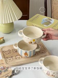 SHELI | Ceramic Bowls with Handles for Yogurt Dessert Breakfast Oatmeal and Silver Ear