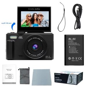 Ourlife AC600 กล้องดิจิตอล 4K 64MP UHD กล้อง 18X ซูมดิจิตอล 180 °   กล้อง Vlogging วินเทจแบบพลิกหน้าจอสําหรับโฟกัสอัตโนมัติ YouTube