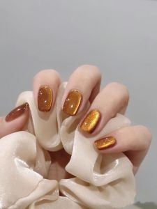 Reusable Amber Crystal Cats Eye Nail Tips False Nails Patch Autumn Winter White Enhancing Complete Set Beauty Nail Tools