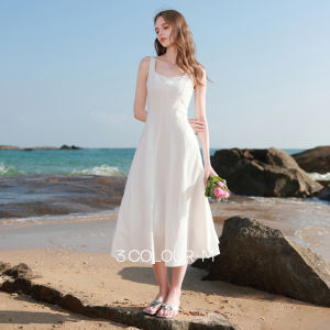 3COLOUR·S | Sleeveless Vest Square Neck Wedding Registry White Long Dress