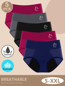 5-Pack MIOTAN Womens Menstrual Underwear - Leak-Proof Breathable Mesh Period Panties Soft Stretch Non-Transparent Briefs for