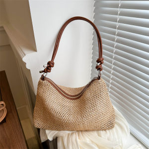 Fashionable Korean Style Straw Woven Shoulder Bag for Women 2024 New Arrival Versatile Handbag Dumpling Shape Medium Size