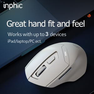INPHIC DR6 Bluetooth Mouse Rechargeable 2.4G+Bluetooth 5.0/4.0 Tri-Modes Wireless Mouse 2400dpi Mute Ergonomic Mouse for iPad Laptop Desktop Mac Android Windows