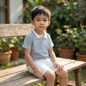 Boys’ Striped Polo Shirt + White Shorts Set (Ages 2–7)