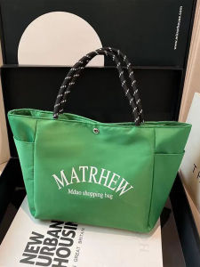 2025 New Green Letter Tote Bag Womens Large Capacity Waterproof Cloth Handbag Commute Lightweight Versatile Single Shoulder Bag