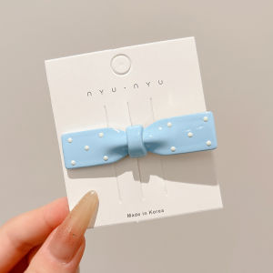 PINK EMPRESS | Blue and White Dots Bow Anti-Hair Damage Hair Clip