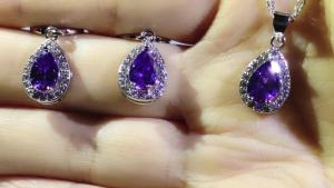 Classic 925 Sterling Silver Color Women Waterdrop Crystal Pendant Necklaces Drop Earring Set Wedding Bridal Jewelry Sets