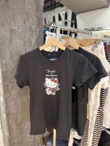 Slim Fit Short Sleeve T-Shirt Womens Black Guitar Kitty Cat Print BM Top Cotton Commute Style Summer Fashion Casual Shirt