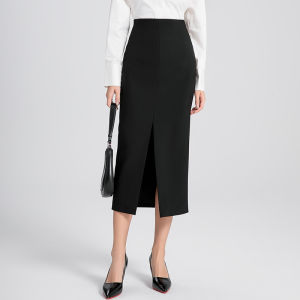 High Waist Straight Leg Mini Skirt for Women Commute Black Slim Fit Zipper Closure Business Casual Mid-Length Skirt