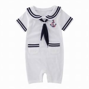 Baby Boy Summer Romper 2021 New Sailor Collar Short Sleeve Cotton Romper Toddler Clothing E13255