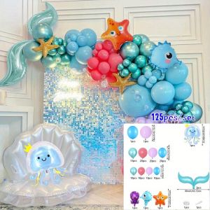 125pcs Marine Animal Themed Garland Arch Kit Birthday Party Balloon Decoration Anniversary Indoor and Outdoor Scene Decoration