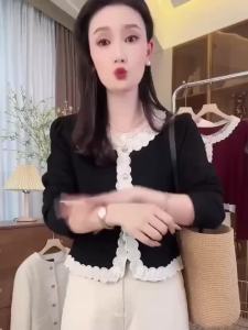 Lace Patchwork Chic Blazer Shirt for Women 2025 Spring and Autumn New Design Sense Short Elegant Long Sleeve Top