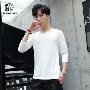 2023 Autumn/Winter Long Sleeved T-shirt Mens Korean Version Slim Fitting Solid Color Base Shirt with A Round Neck T-shirt Top Underneath