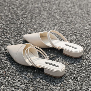 Womens Summer Flat Bottomed Semi-Slipper Soft Sole Outdoor Wear Metal Embellished Low Heel Comfortable Slip-On Slippers